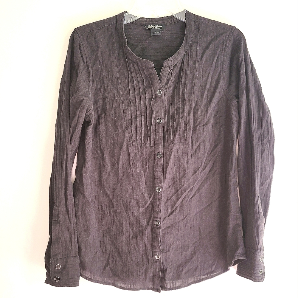 Lucky Brand Black Long Sleeve Button-down 100% Cotton Shirt Size Medium